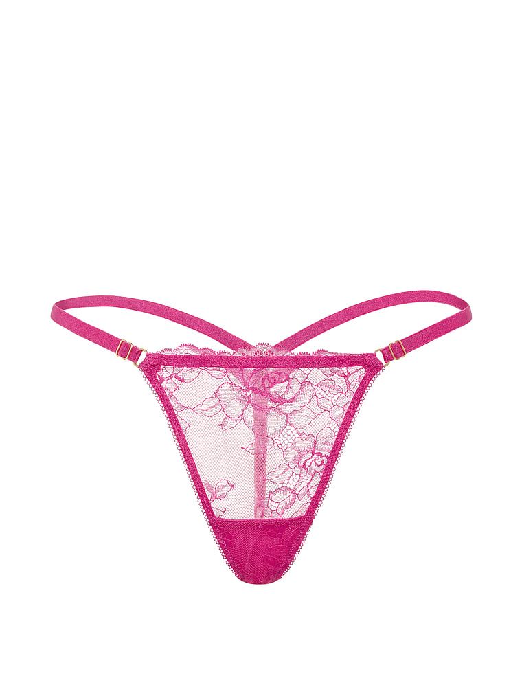 Krajkové tanga s nastavitelnými ramínky Rose Lace V-string. Produkt je růžové barvy a pochází z kolekce Very Sexy.