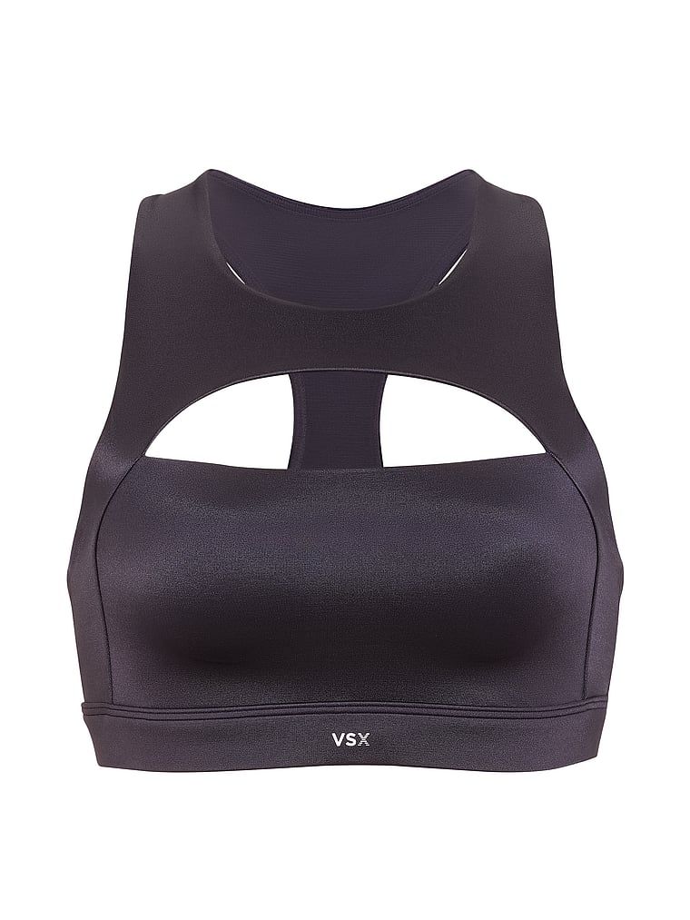 Sportovní podprsenka vyrobená z lesklého materiálu VSX GlossyTech. Produkt je šedé barvy a pochází z kolekce VSX.