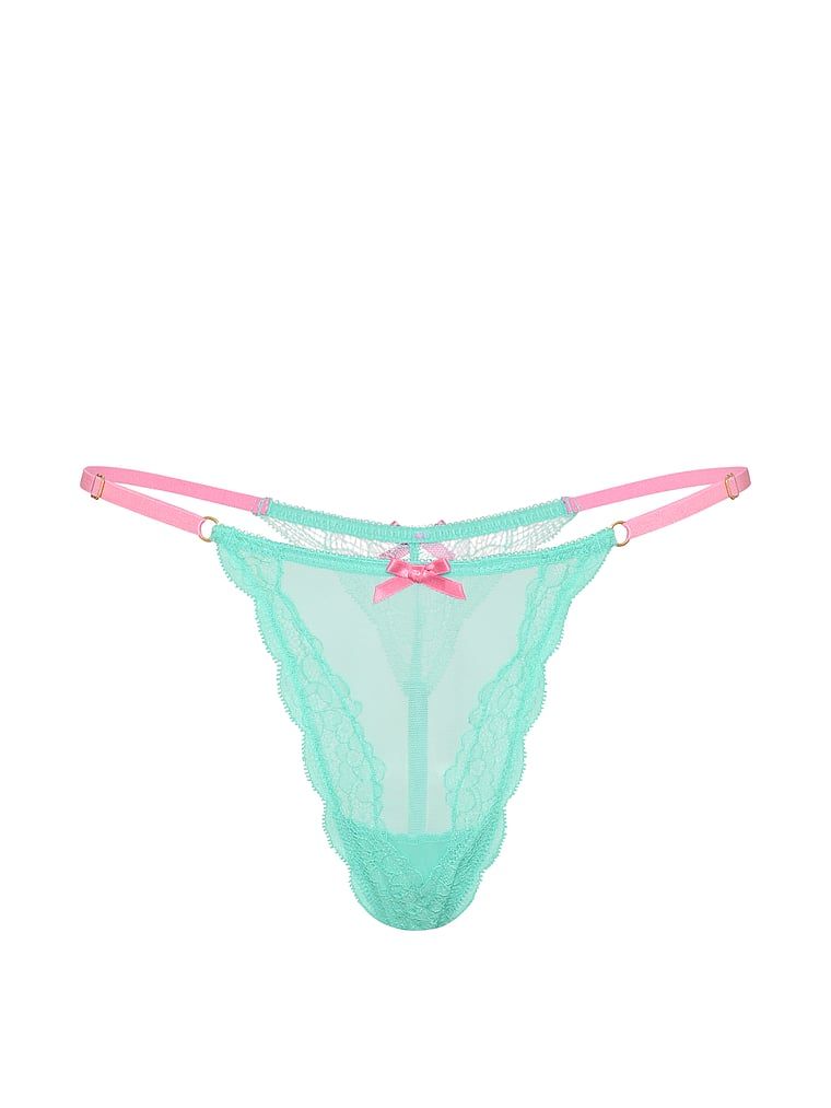 Tanga s nastavitelnými ramínky Tease. Produkt je modré barvy a pochází z kolekce Victoria's Secret.