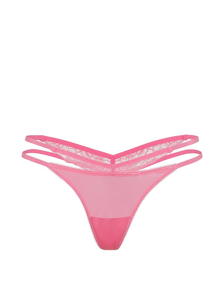 Tanga s krajkou a výstřihy po stranách. Produkt je růžové barvy a pochází z kolekce Very Sexy.