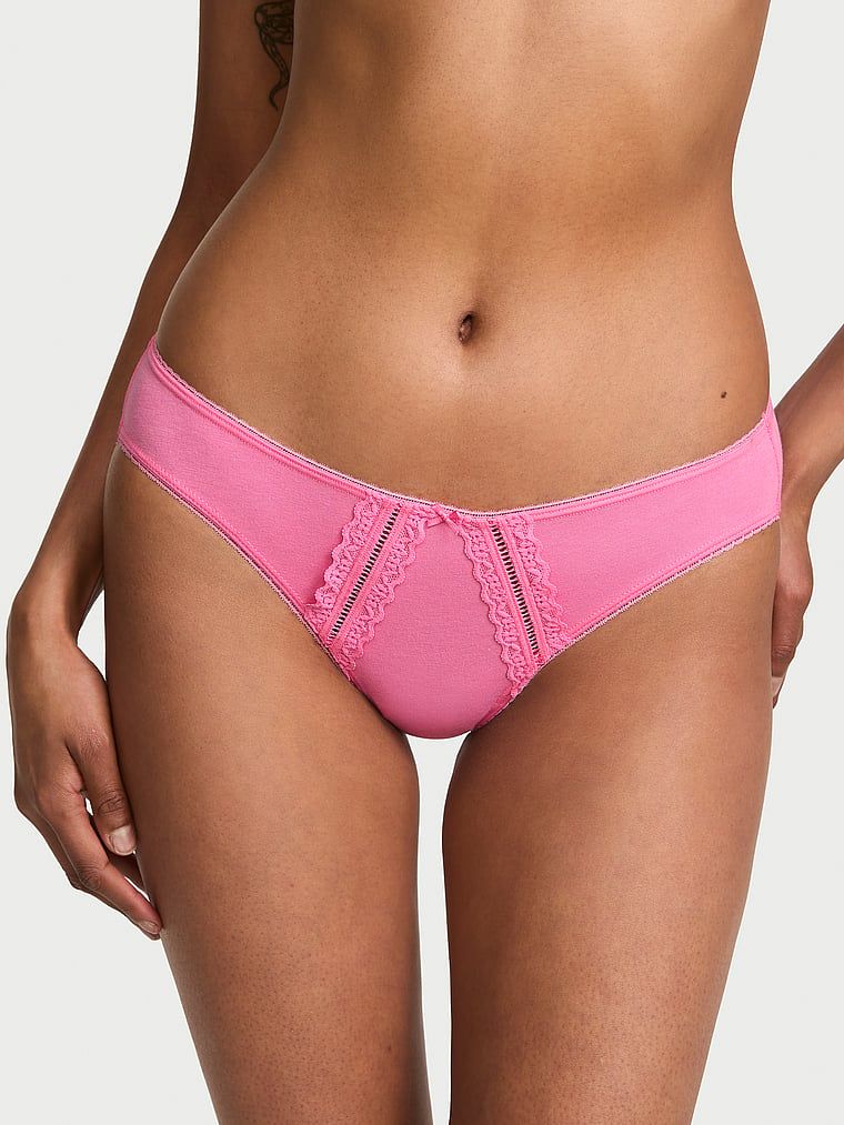Victoria's Secret Bavlněné bikiny kalhotky s krajkovým lemem