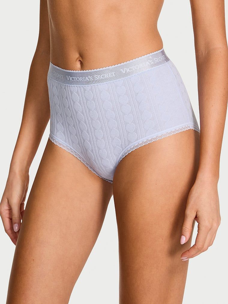 Bavlněné slipy s vysokým pasem, srdíčky a logem Heart Pointelle Briefs. Produkt je fialové barvy a pochází z kolekce Cotton.