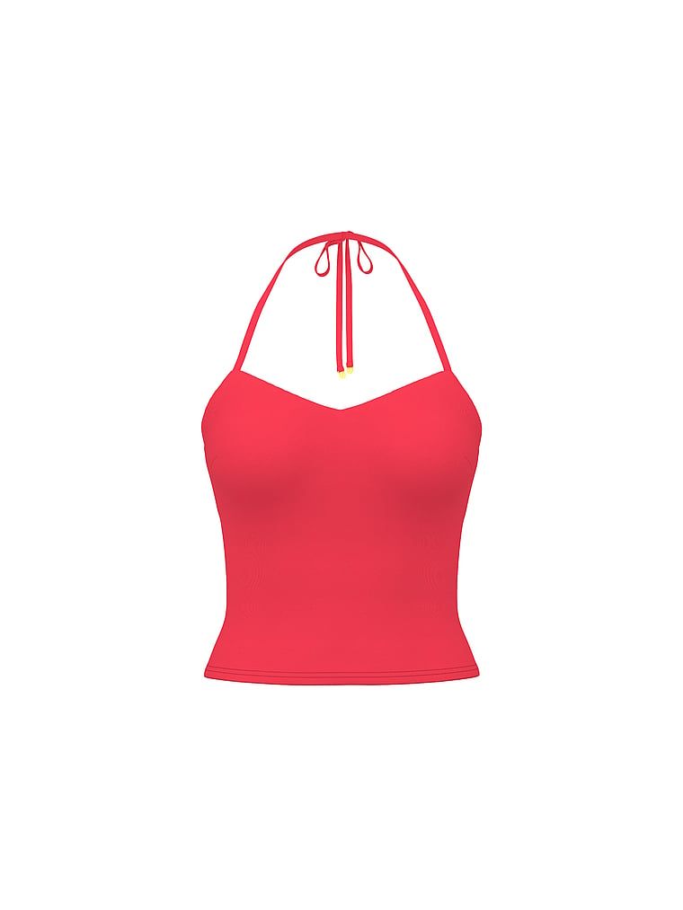 Na plavání a plážové Essential Tankini jsem si uvázal vršek kolem krku. Produkt je růžové barvy a pochází z kolekce Victoria's Secret Swim.