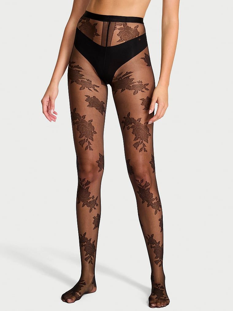 Very Sexy Velmi sexy punčochové kalhoty s motivem růží