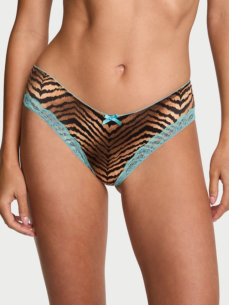 Victoria's Secret Saténové kalhotky s krajkovým lemem Cheeky Tease