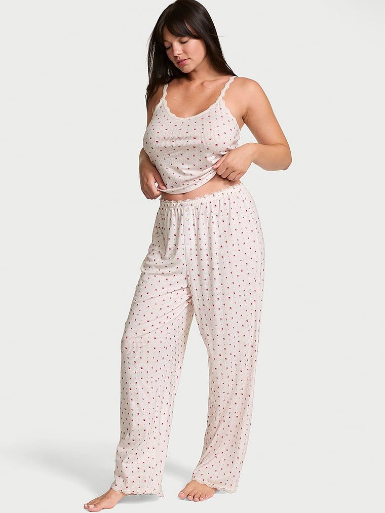 Victoria's Secret Žebrovaná souprava tílka a kalhot z pointelle úpletu