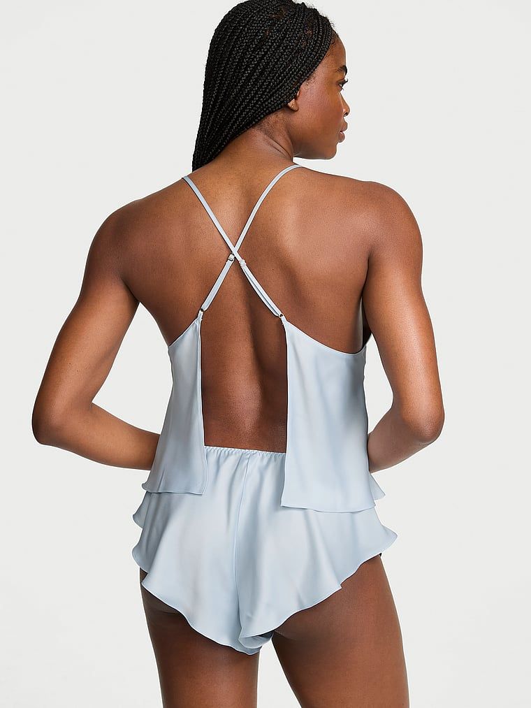 Cami saténová spací souprava. Produkt je modré barvy a pochází z kolekce Victoria's Secret.