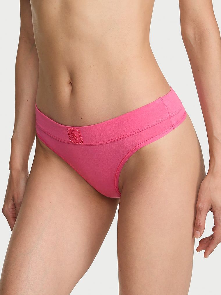 Cotton Bavlněná krajková tanga s logem