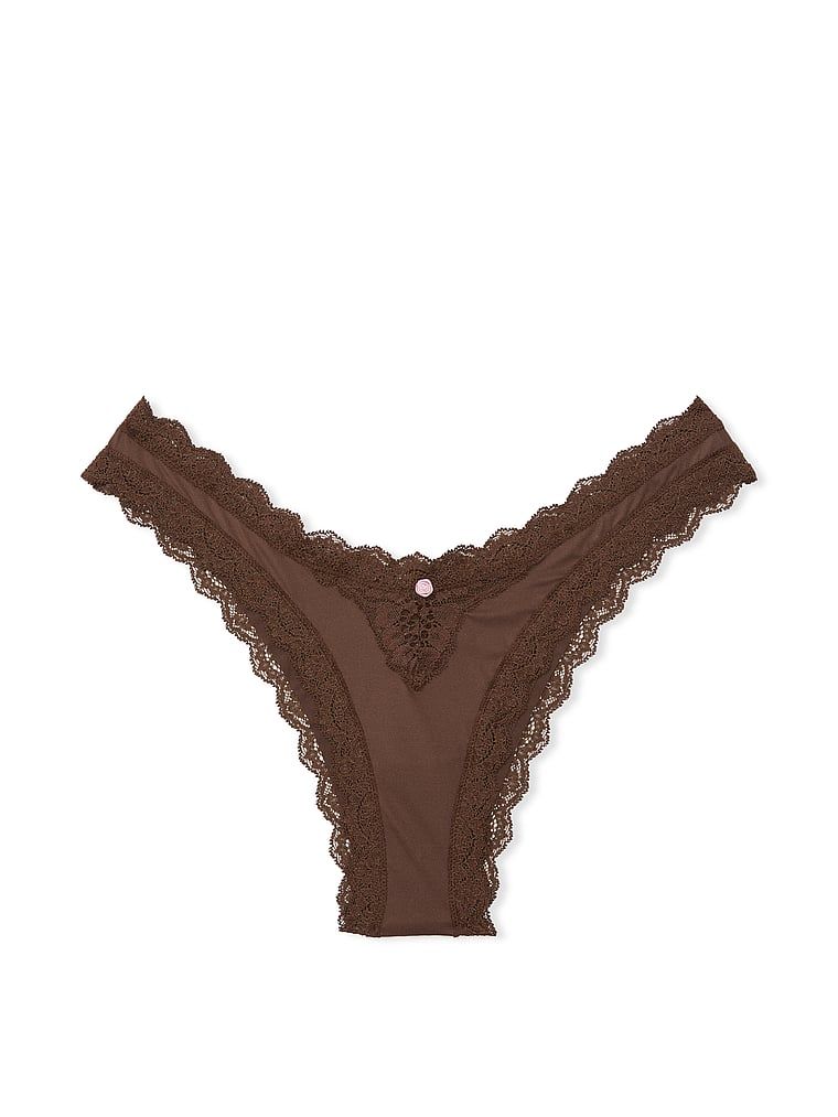 Brazilské kalhotky s krajkou Lace Trim Brazilian. Výrobek je hnědý a pochází z kolekce Dream Angels.