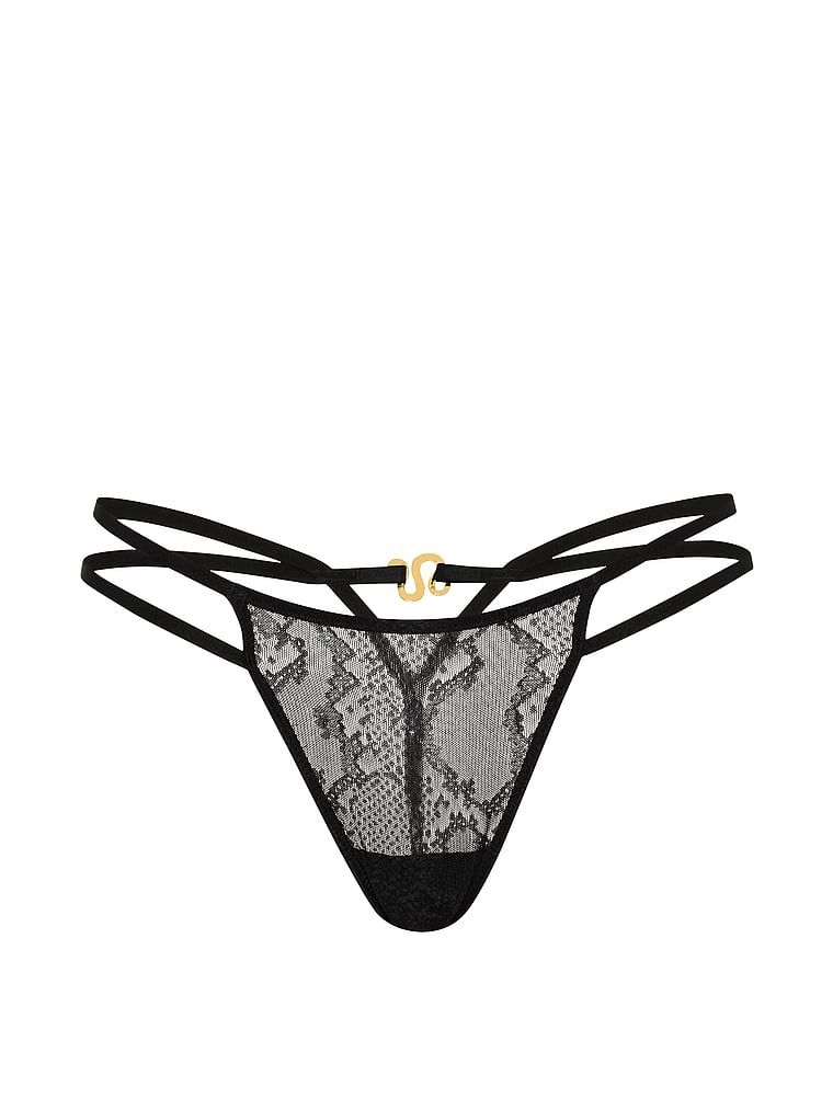Krajkové tanga s dekorativními punčochami Viper. Produkt je černý a pochází z kolekce Very Sexy.
