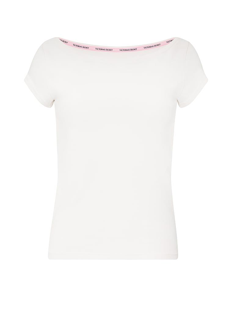 Bavlněné tričko s výstřihem do člunu, Boatneck. Produkt je bílé barvy a pochází z kolekce Angel Essentials.