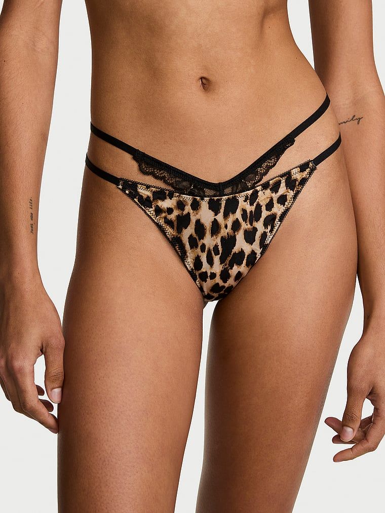 Kalhotky do V s růžovým krajkovým lemem a páskovým průstřihem