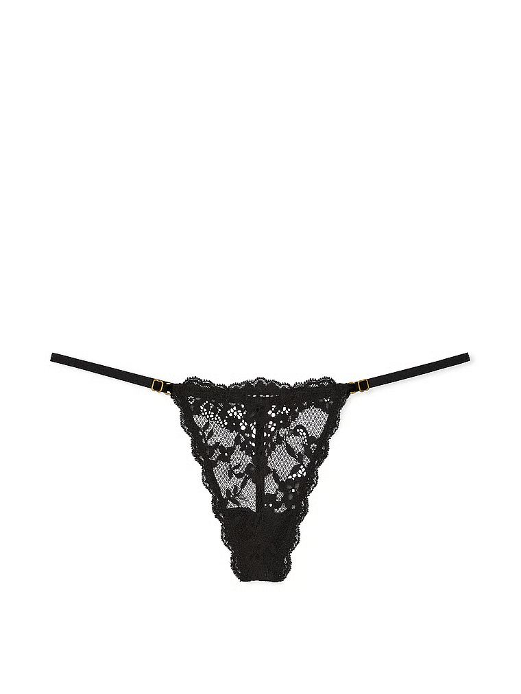 Krajková tanga s nastavitelnými řemínky Lace V-String. Produkt je černý a pochází z kolekce Dream Angels.