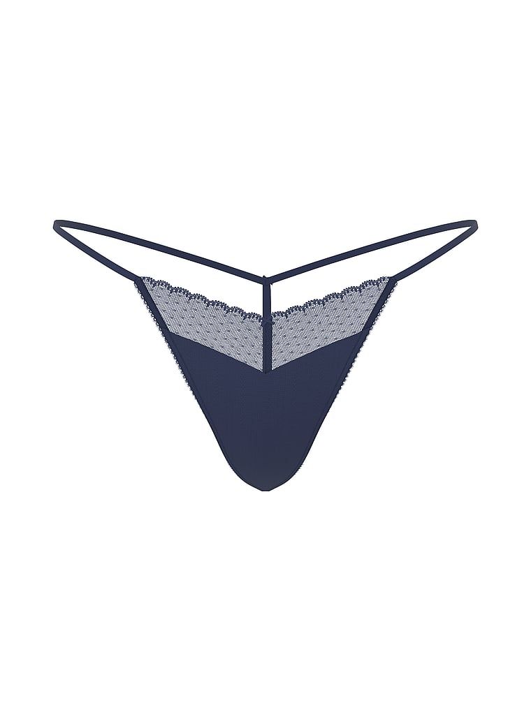 Tanga Krajka Pointelle. Produkt je modré barvy a pochází z kolekce Victoria's Secret.