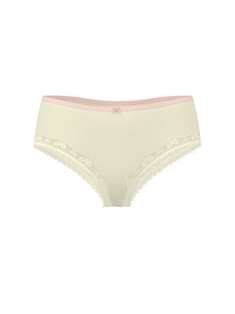 Bavlněné kalhotky s kravatlou krajkou a šikmým lemem. Produkt je zelené barvy a pochází z kolekce Lace Trim.