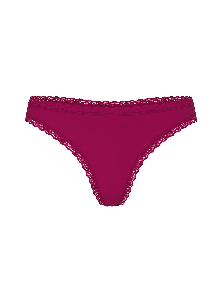 Bavlněná tanga s krajkou na krajkách v pase. Produkt je růžový a pochází z kolekce Body by Victoria.