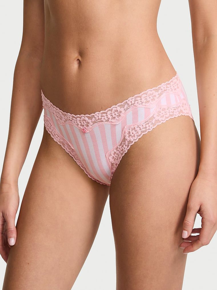 Lace Trim Bavlněné kalhotky s krajkou v pase