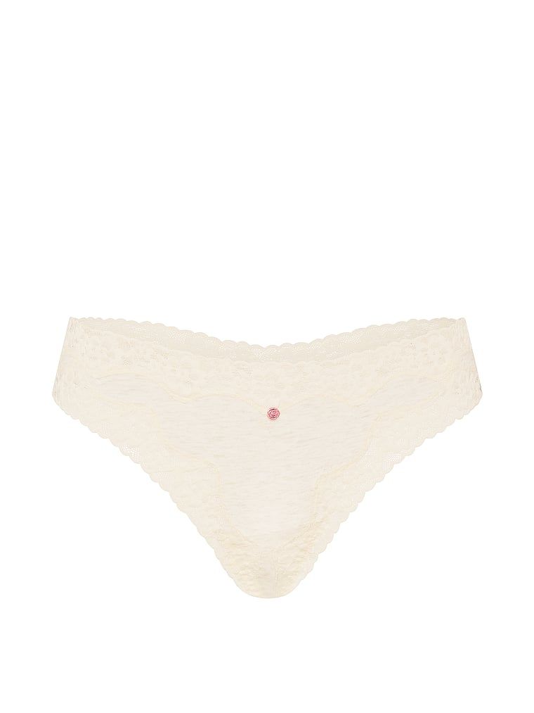 Bavlněná tanga s krajkou a lemem s krajkou. Produkt je béžový a pochází z kolekce Lace Trim.