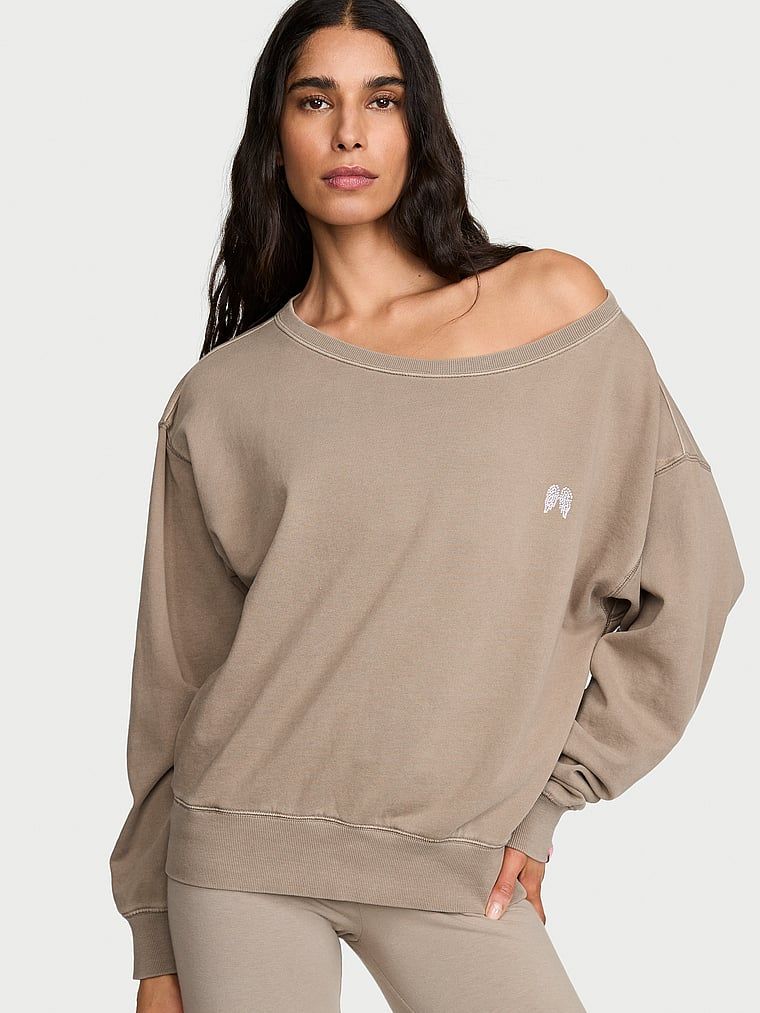 Bavlněná mikina s výstřihem Terry Boatneck. Produkt je béžové barvy a pochází z kolekce Angel Essentials.