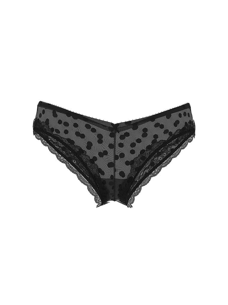 Puntíkované síťované kalhotky s vystřiženými nohavičkami Tease průsvitné puntíky Cheeky. Produkt je vzorovaný a pochází z kolekce Victoria's Secret.