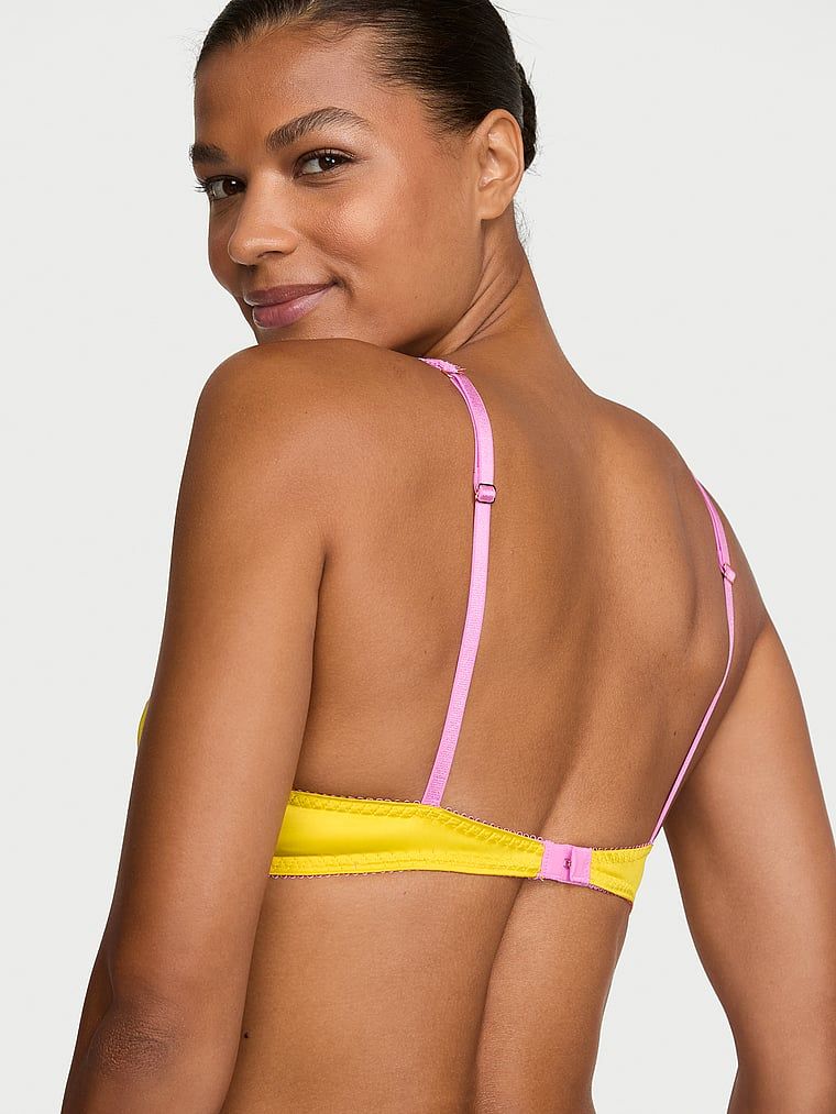 Nevystelovaná podprsenka bez kostic, saténová Tease. Produkt je žluté barvy a pochází z kolekce Victoria's Secret.