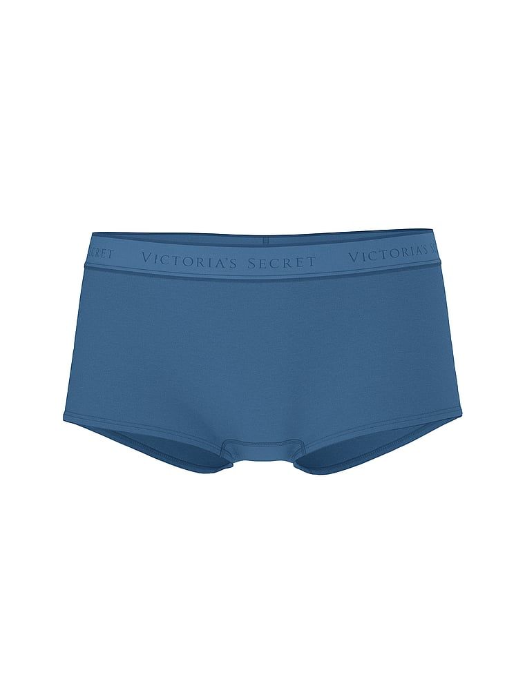 Bavlněné kalhotky s logem v pase Boyshort. Výrobek je modrý a pochází z kolekce Cotton.