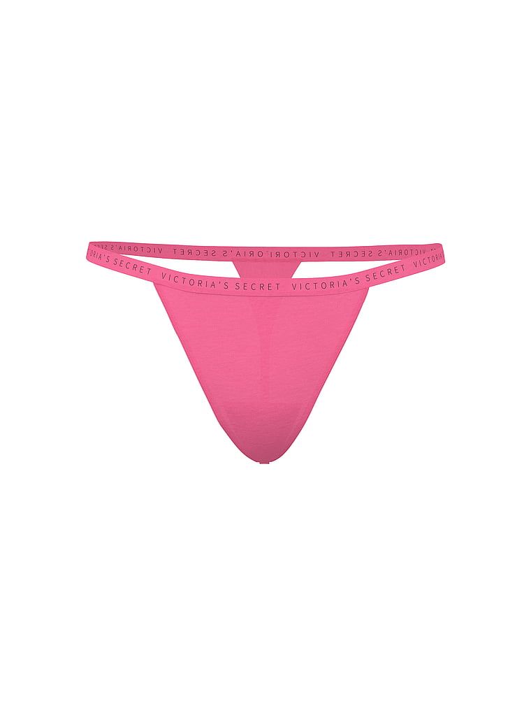 Elastická bavlněná tanga. Produkt má růžovou barvu a pochází z kolekce Victoria's Secret.