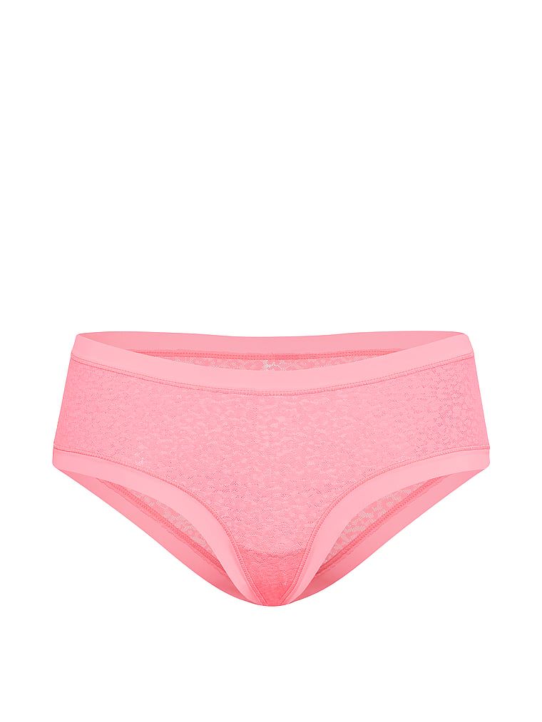 Leopardí drzé leopardí krajkové kalhotky. Produkt je růžové barvy a pochází z kolekce No-Show.