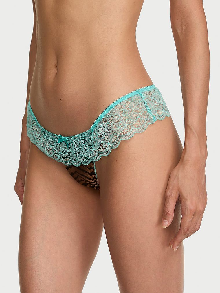 Victoria's Secret Saténová tanga Tease s krajkovým lemem a krátkou sukýnkou