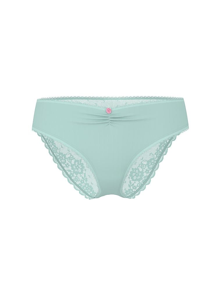 Bavlněné slipy s síťovanou vzadu Heart Lace. Produkt je modré barvy a pochází z kolekce Victoria's Secret.
