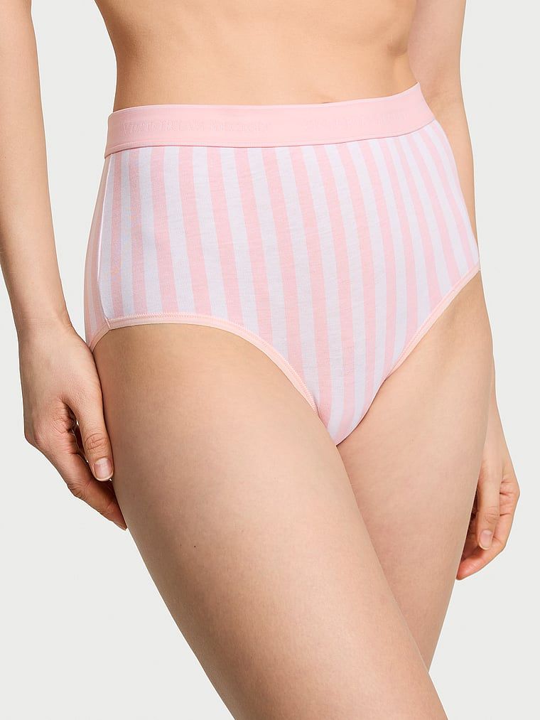 Bavlněné kalhotky s vysokým pasem s logem značky. Výrobek má pruhovaný vzor a pochází z kolekce Cotton.
