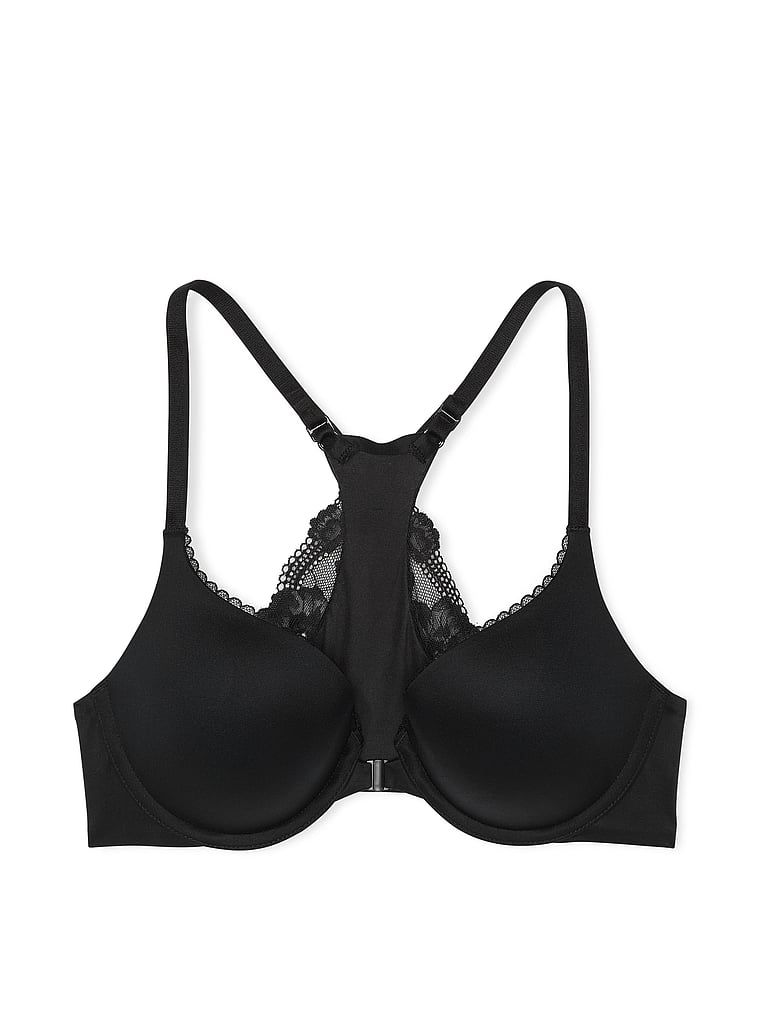 Push-up podprsenka se zapínáním vpředu v tílkových zádech. Produkt je černý a pochází z kolekce Body by Victoria.