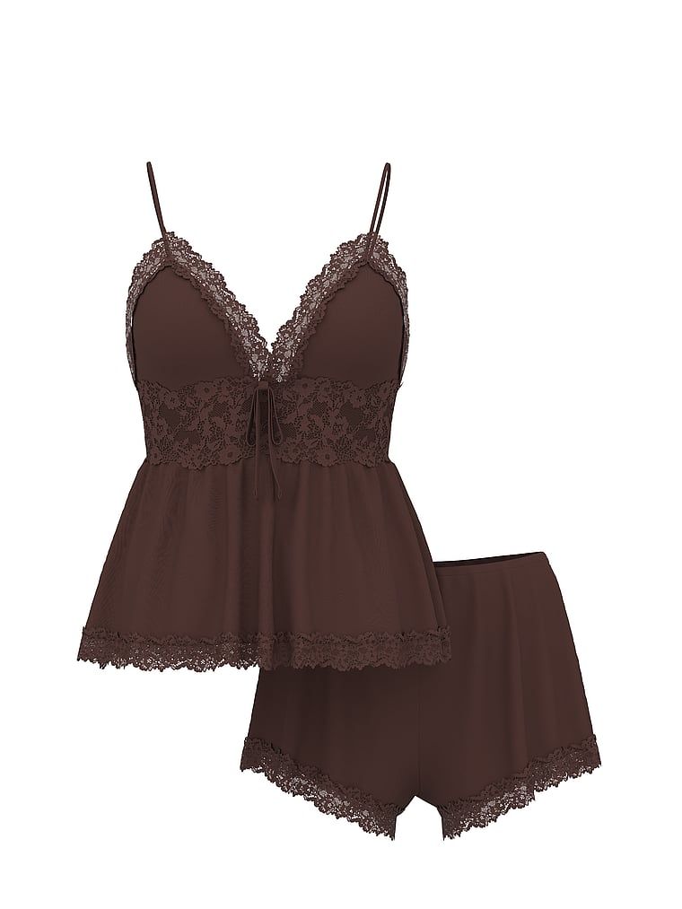 Modální spací sada – top s ramínky a šortky SoSoft. Produkt je hnědé barvy a pochází z kolekce Victoria's Secret.