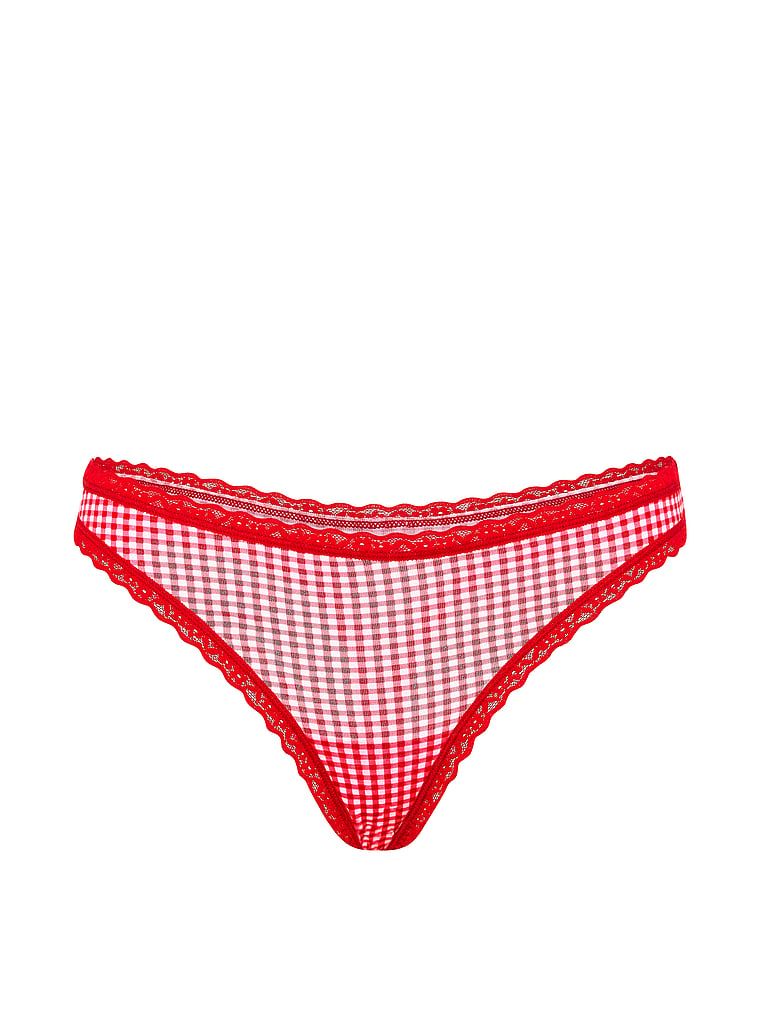 Bavlněné tanga s krajkou na okrajích Lace-Waist. Produkt je vzorovaný a pochází z kolekce Lace Trim.