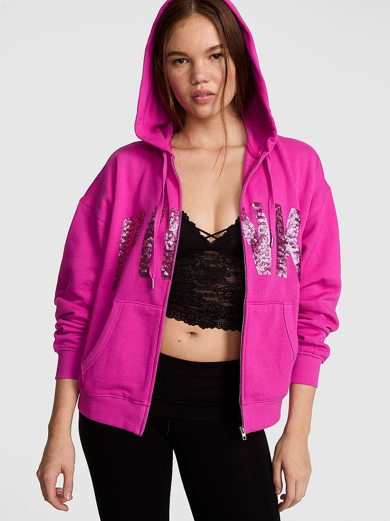 PINK Mikina Campus Fleece s kapucí a celorozepínacím zipem
