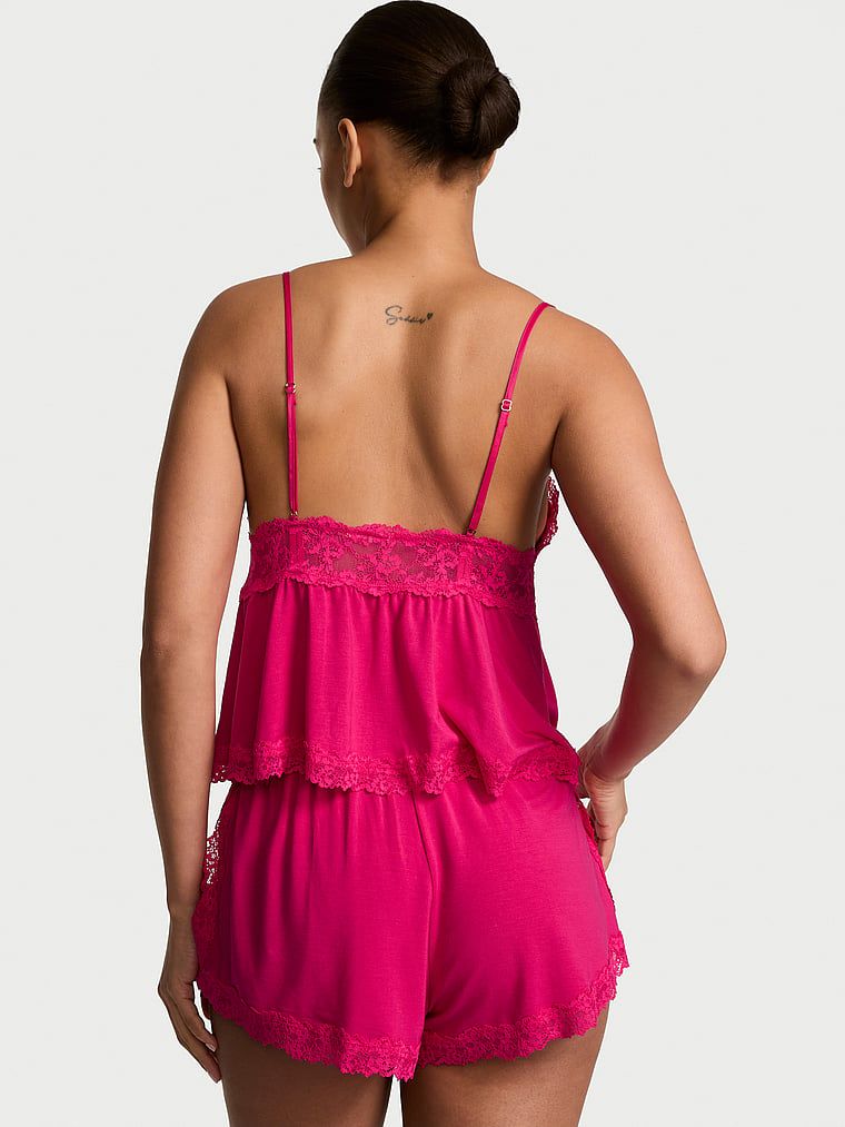 Modální spací sada – top s ramínky a šortky SoSoft. Produkt je růžové barvy a pochází z kolekce Victoria's Secret.