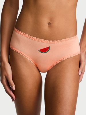 Lace Trim Bavlněné koketní kalhotky s krajkou v pase