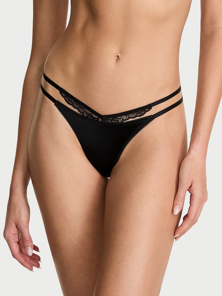 Very Sexy Kalhotky do V s růžovým krajkovým lemem a páskovým průstřihem