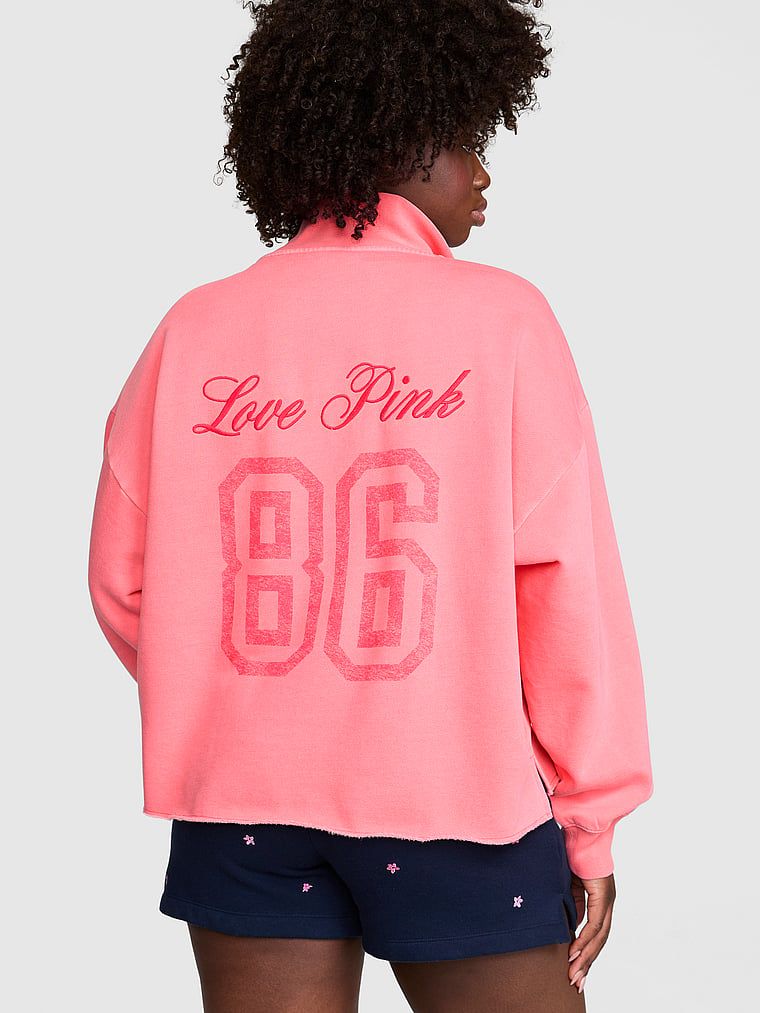 PINK Campus Fleece Se čtvrtzipem Straight-Cut Sweatshirt