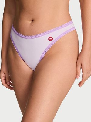 Lace Trim Bavlněná tanga s krajkou v pase