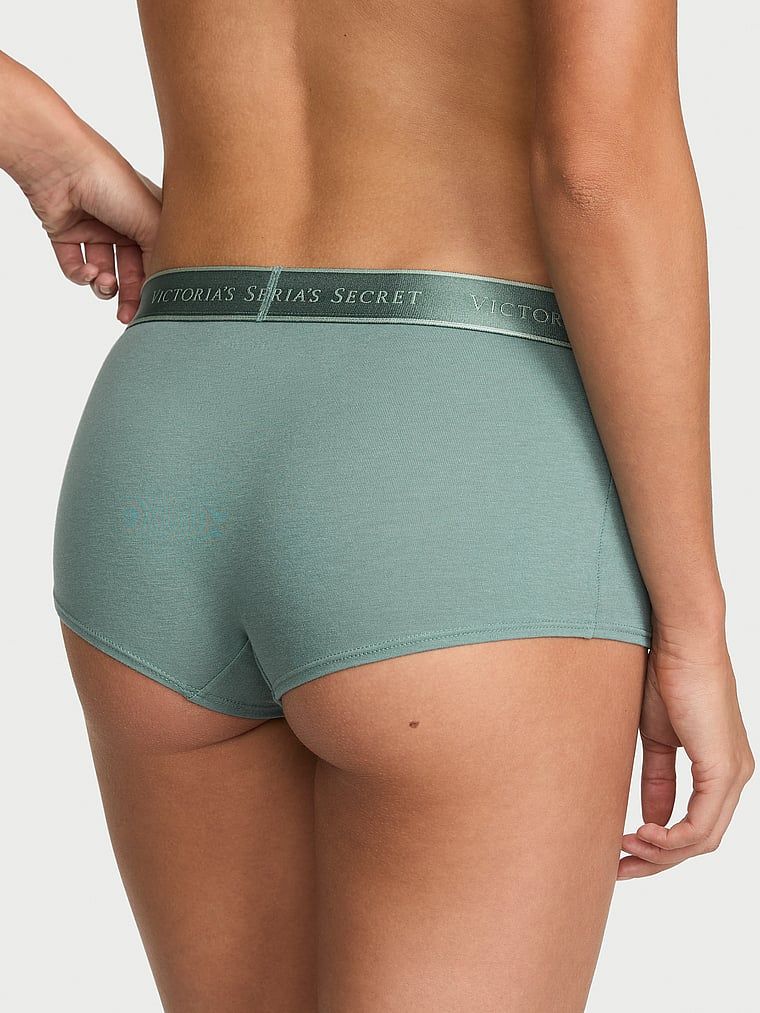 Bavlněné kraťasy s logem v pase Boyshort. Produkt je zelené barvy a pochází z kolekce Cotton.