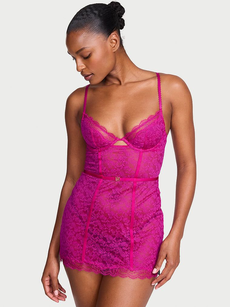 Victoria's Secret Dráždivé krajkové mini slipové šaty s košíčky