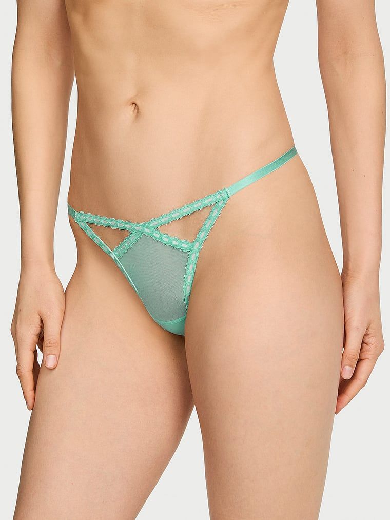 Dream Angels Pásková tanga ze síťovinou se stuhou
