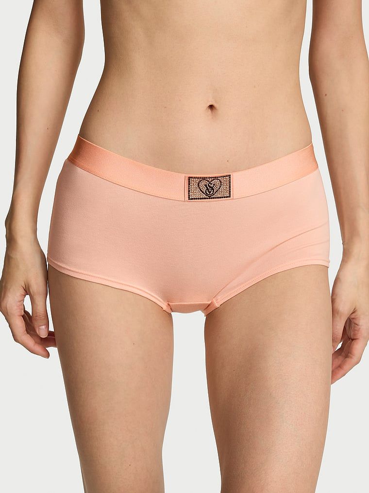 Cotton Bavlněné kalhotky v chlapeckém stylu s logem a třpytivou srdíčkovou nášivkou