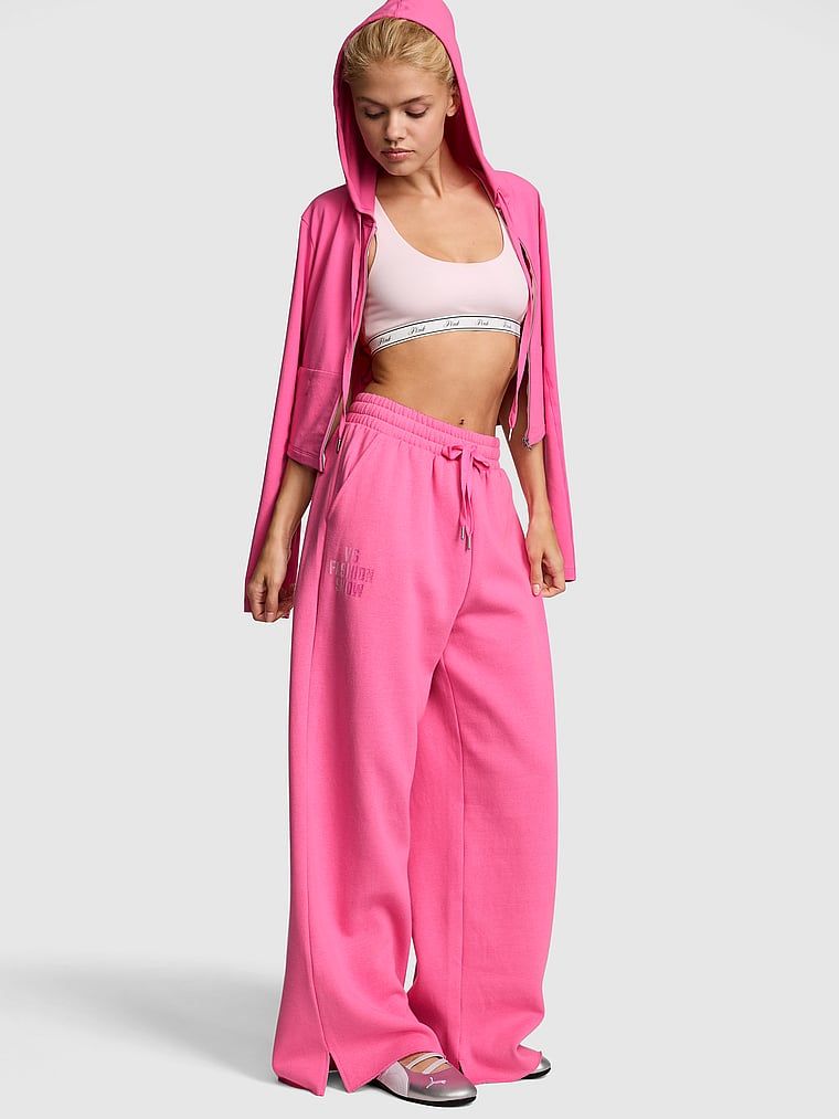 PINK Tepláky Campus Fleece se širokými nohavicemi a rozparky