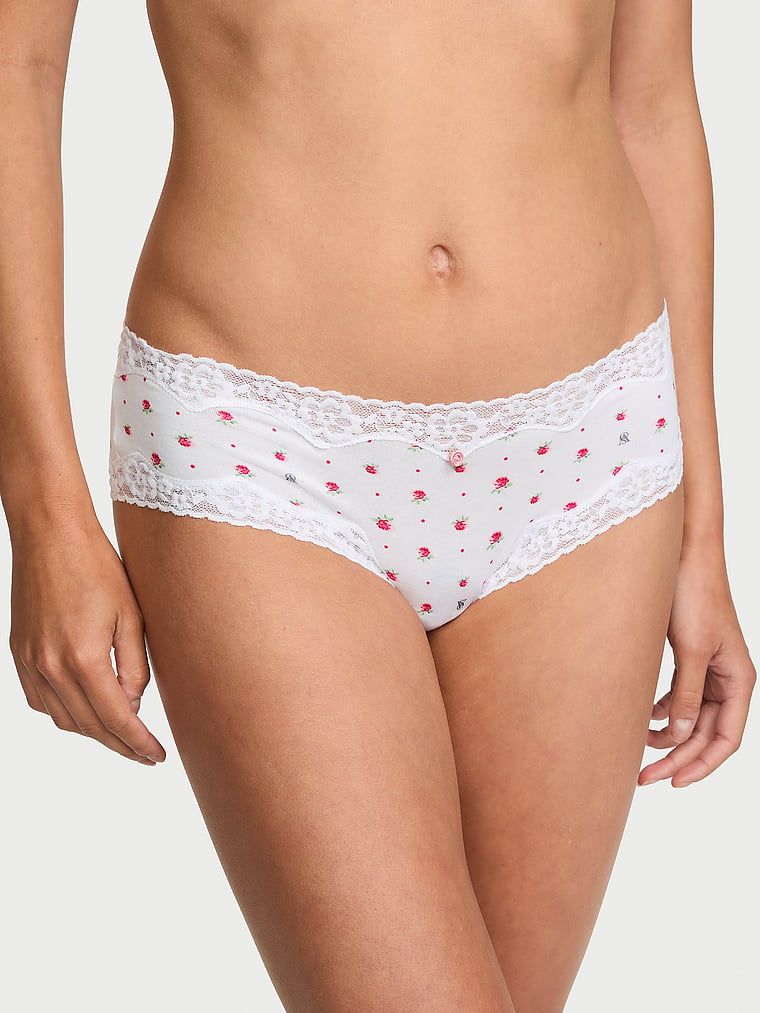 Lace Trim Bavlněné koketní kalhotky s krajkou v pase