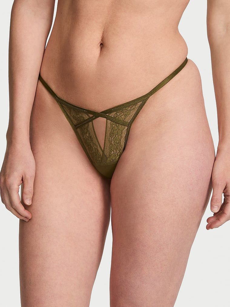 Very Sexy Pásková tanga z krajky s motivem růže, s pásky a průstřihy
