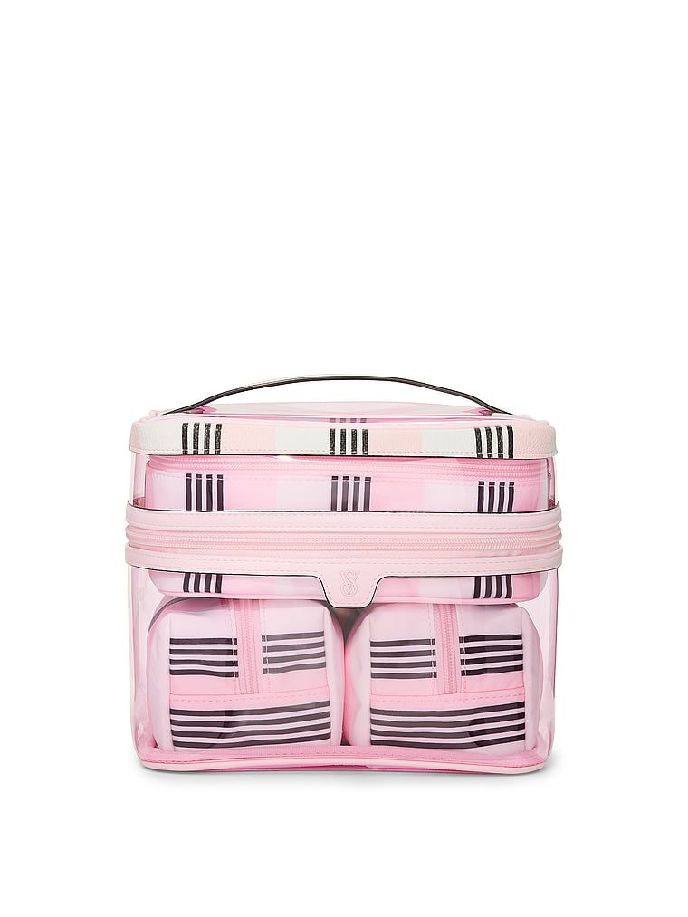 Pink And Black Stripe Kosmetická taška 4v1