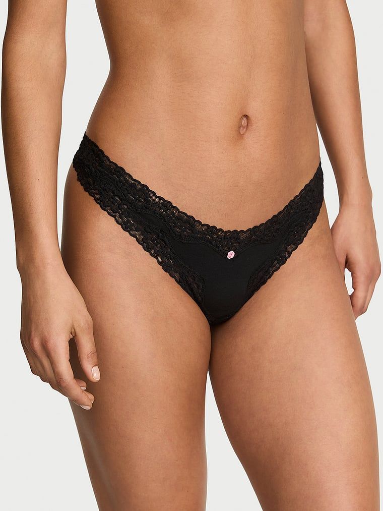 Lace Trim Bavlněná tanga s krajkovým pasem