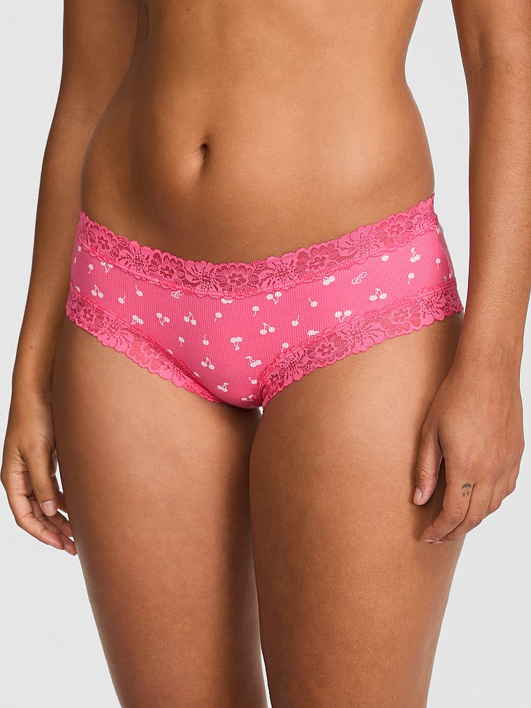PINK Bavlněné cheeky kalhotky PINK Wink s krajkou